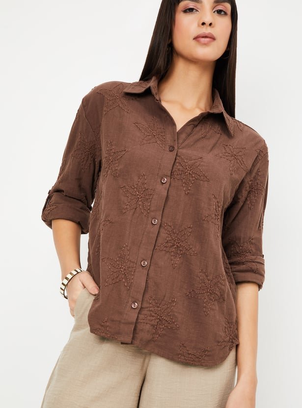 Women Embroidered Oversized Shirt