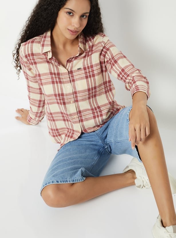 Women Checked Oversized Shirt