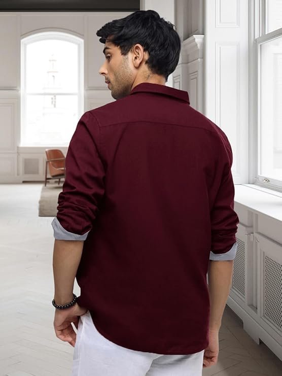 Men Stylish Men's Shirt Soild Regular Fit Long Sleeve Formal Wear Purple - Image 2