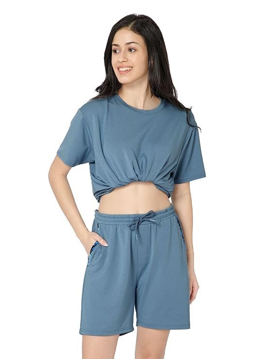 Women's Cropped Co-ord Set - Steel Blue