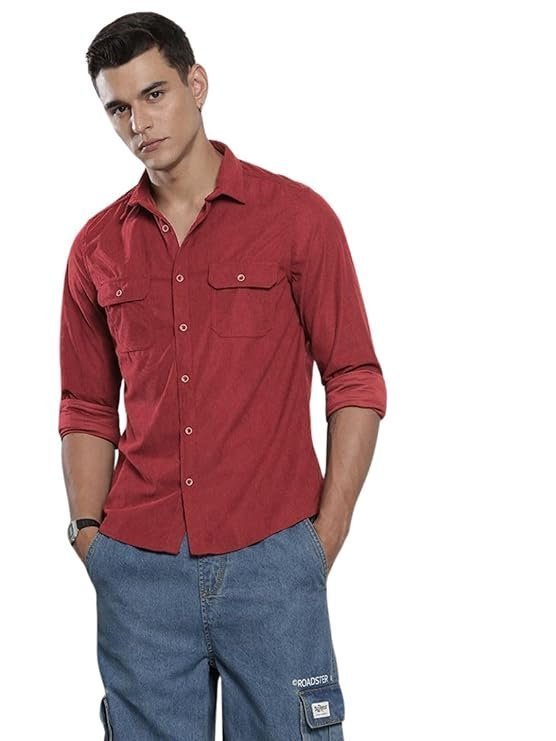 Men Regular Fit Solid Full Sleeves Cutaway Collar Casual Shirt