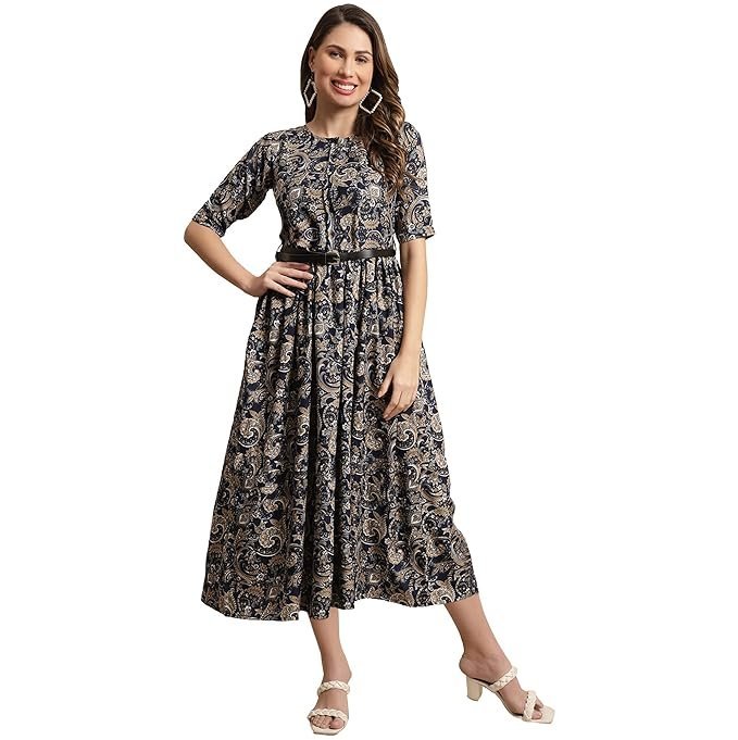Women's Printed A-Line Midi Dress