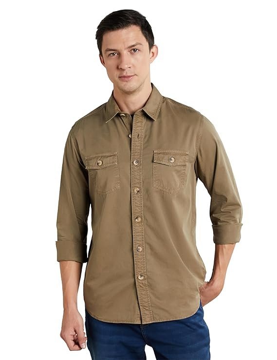 Men's Casual Washed Cotton Twill Shirt (Regular Fit)